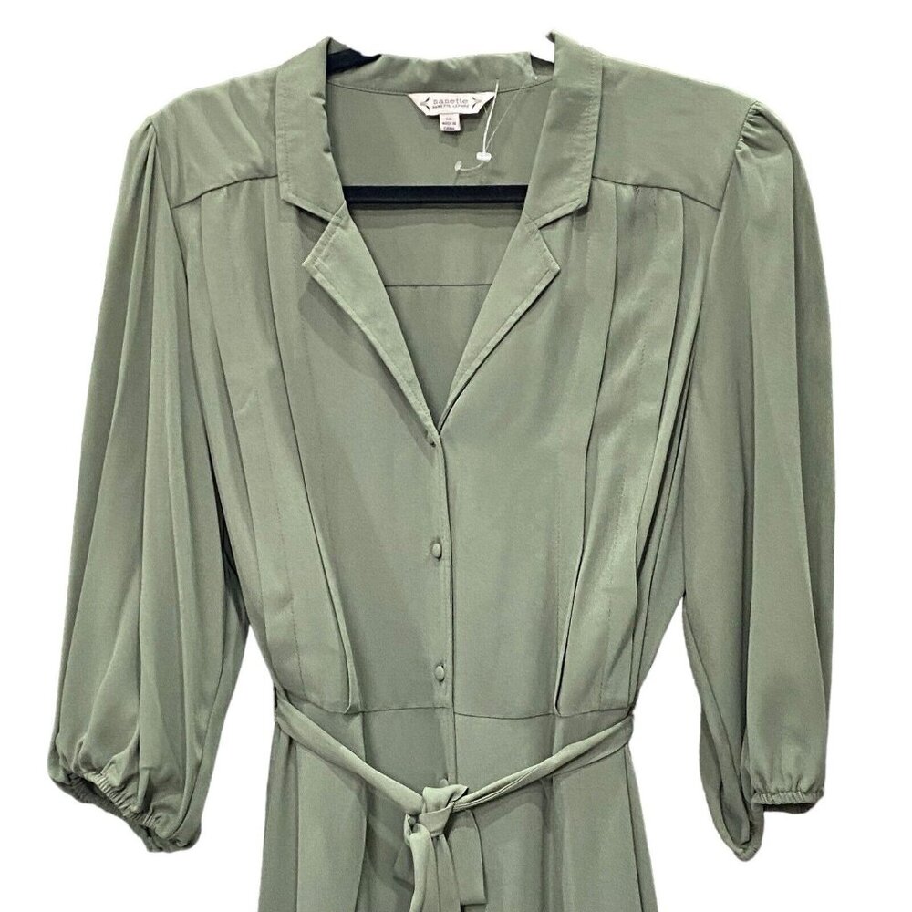 Nanette Lepore Shirt Dress Collared Puff Sleeve Pleated Tie Waist Size 14 NWT - Picture 5 of 11